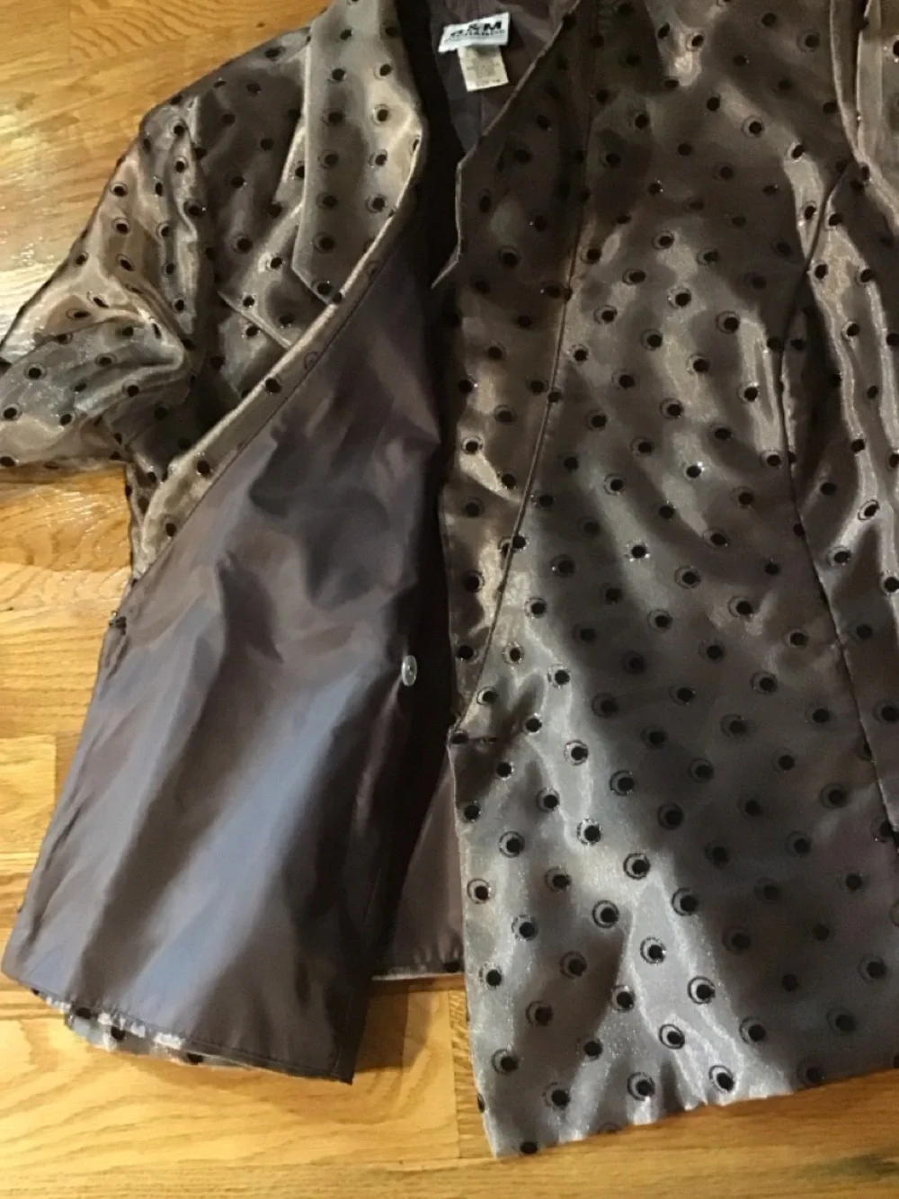 R&M Richards Taupe Satin Polka Dot Blazer dressy size 14